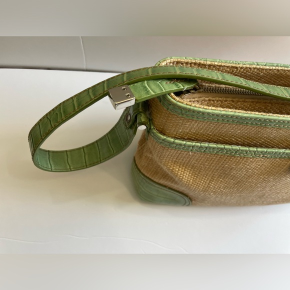 Vtg Y2K Etienne Aigner woven straw handbag with lime green vegan leather straps - Picture 5 of 16